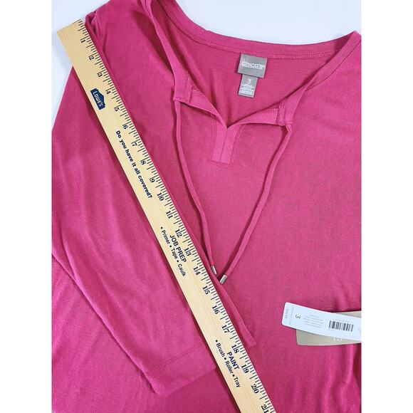 Chico's Tunic Top Size 3 Supremely Soft Botanical Rose Split-Neck 3/4 Sleeve NEW - Picture 11 of 13